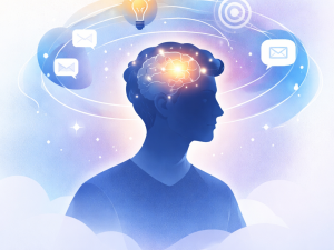 Illustration of focused person with swirling thoughts representing concentration and discipline
